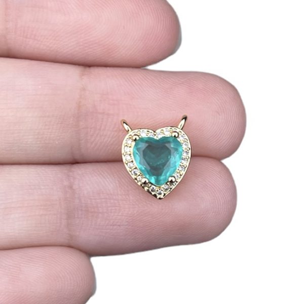 DIJE DE CORAZON CON CRISTAL VERDE